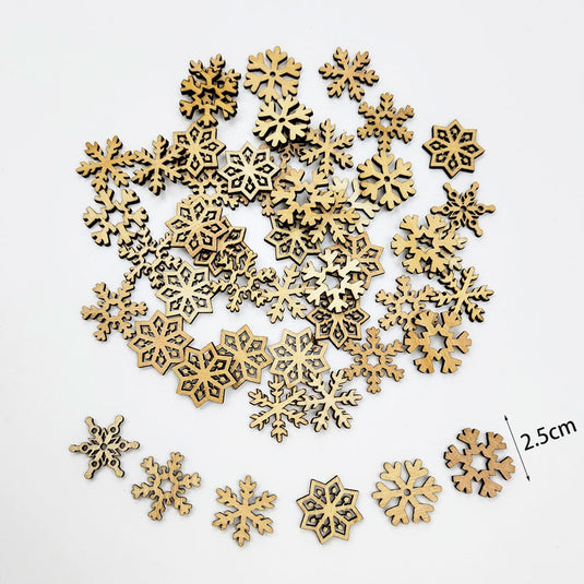 50Pcs Christmas Wood Chips Christmas Wooden Decoration Wooden Snowflake Chips Elk Xmax Tree Ornament Christmas Craft Supplies