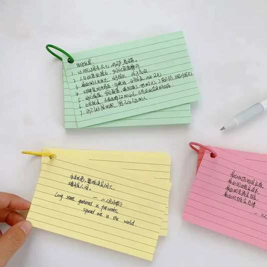 Kawai 50Pcs Binder Horizontal Line Memo Book Loose Leaf Index Cards Flash Cards Small Revision Cards for Study Office NotePads