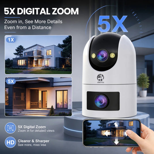 Jooan 4K 8MP Dual Lens Dual Screen IP Camera Wifi Outdoor PTZ Cameras Auto Tracking CCTV Camera Audio Video Indoor Surveillance