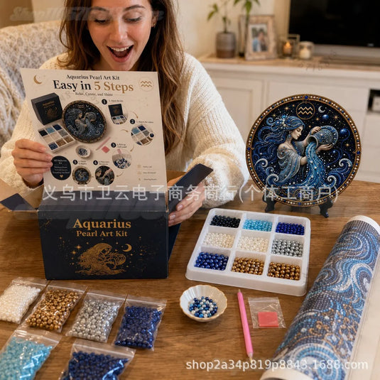 12 Zodiac Signs Pearl Art Kit, Round Constellation Themed DIY Beaded Artwork, Astrology Wall Decor Craft Set for Zodiac Lovers