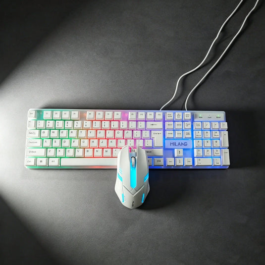 1pcsRGB Backlit Gaming Keyboard and Mouse Set, Wired 104-Key Mechanical-Feel Keyboard with LED Lighting, Ergonomic High-Precision Gaming Mouse, Plug-and-Play Keyboard and Mouse Combo for PC Gaming, Office Desk Accessories, Ho