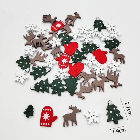 50Pcs Christmas Wood Chips Christmas Wooden Decoration Wooden Snowflake Chips Elk Xmax Tree Ornament Christmas Craft Supplies