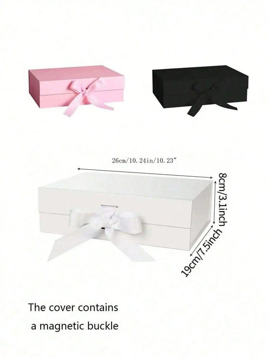 1pc Foldable Magnetic Closure Solid Color Ribbon Gift Box, Wedding Party Gift Box,Suitable For Birthday Holiday Party Christmas