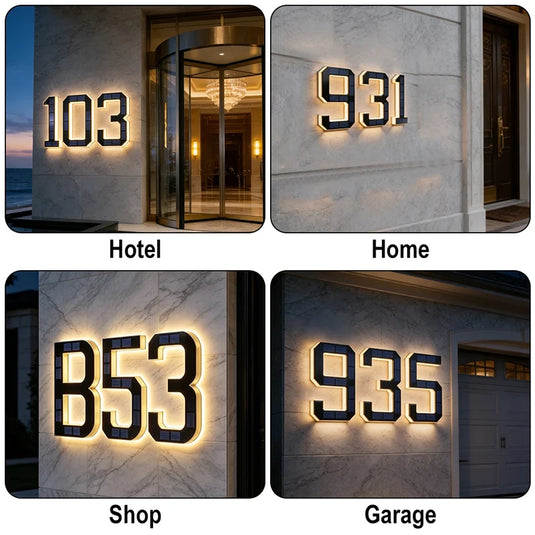 LED Solar House Number Light Waterproof Address Sign Modern Light Sensor Door Plate for Outdoor Home Yard Wall Decoration Use