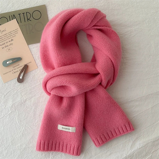 100% Wool Knit Long Scarf – Solid Color Unisex Scarf for All Seasons