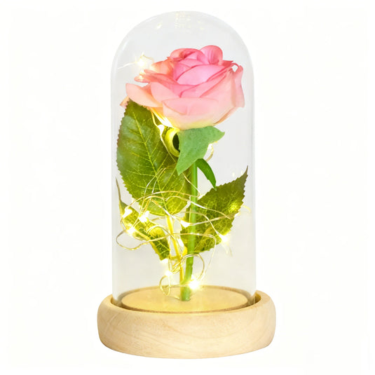 Gifts for Her Beauty and The Beast Eternal Rose In Glass Dome Artificial Forever Flower LED Light Mothers Day Gifts for Women