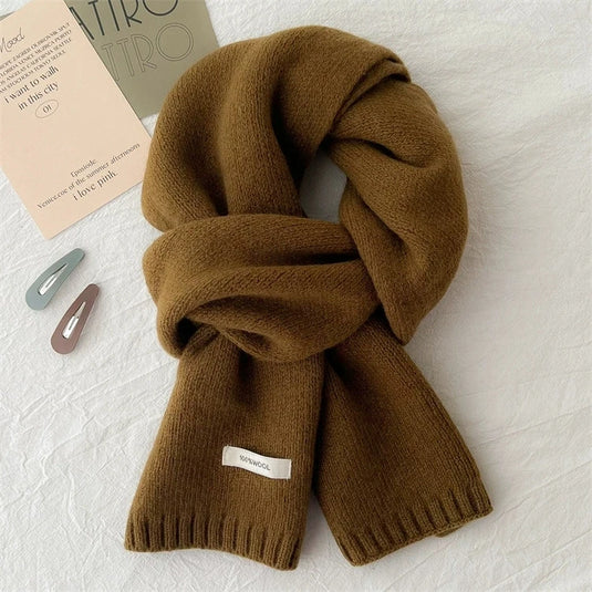 100% Wool Knit Long Scarf – Solid Color Unisex Scarf for All Seasons