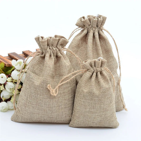 Vintage Retro Drawstring Jute Burlap Bags Christmas Halloween Wedding Birthday Party Festival Supplies Candy Chocolate Gift Bags