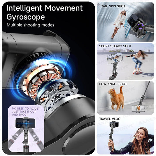 Desktop Gimbal AI Tracking Handheld Stabilizer C22 Selfie Stick Tripod for Cell Phones Record Video/Vlog, Optional Fill Light