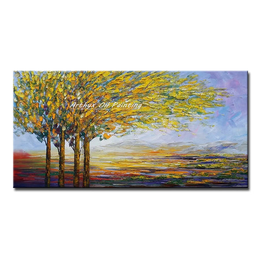 Large Hand-Painted Palette Knife Tree Oil Painting on Canvas, Modern Abstract Landscape Wall Art