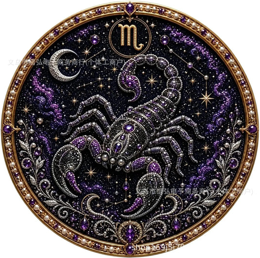 12 Zodiac Signs Pearl Art Kit, Round Constellation Themed DIY Beaded Artwork, Astrology Wall Decor Craft Set for Zodiac Lovers