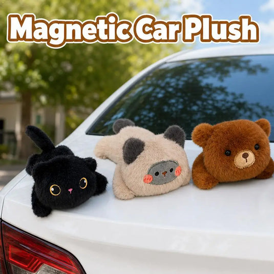 Magnetic Car Plush Toy Cute Cat Bear Stuffed Doll Roof Trunk External Decoration Magnet Car Ornament Styling Accessory