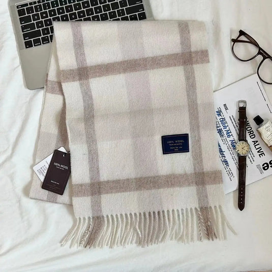 Men Scarf 100% Wool Plaid Warm Soft Muffler Female Winter Autumn Couple Cashmere Windproof Stripe Tassel Shawl Male Thick Scarf