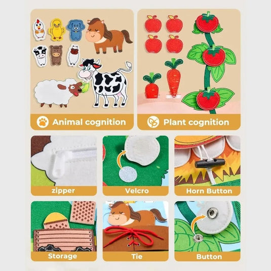 Toddlers Montessori Toys Farm Animal Story Busy Cloth Book Preschool Learning Fine Motor Toys Kids Early Education Felt Book