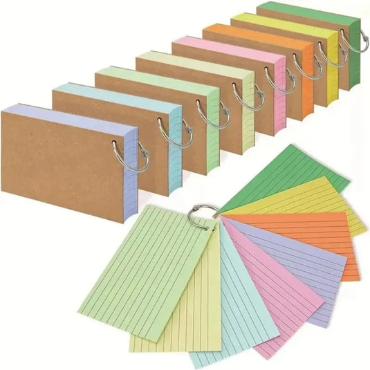 Kawai 50Pcs Binder Horizontal Line Memo Book Loose Leaf Index Cards Flash Cards Small Revision Cards for Study Office NotePads
