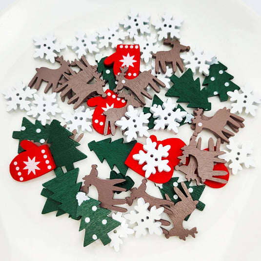 50Pcs Christmas Wood Chips Christmas Wooden Decoration Wooden Snowflake Chips Elk Xmax Tree Ornament Christmas Craft Supplies