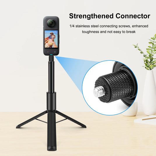 PULUZ Retractable Invisible Selfie Stick Tripod 1/4 Screw Sports Camera Metal Selfie Rod for DJI Osmo 360 / Insta360 X5 X4 X3