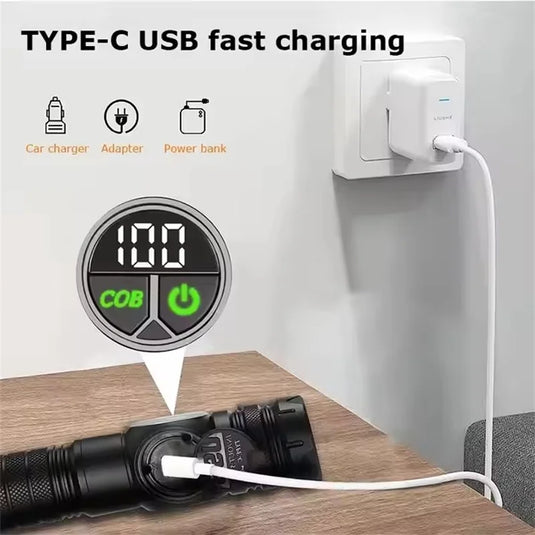 High Strong Power LED Flashlights USB Rechargeable Magnetic Tactical Torch With COB Side Light Camping Fishing Zoom Lantern