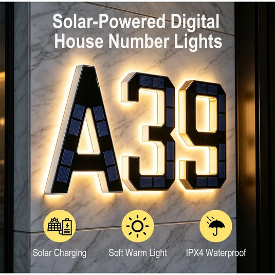 LED Solar House Number Light Waterproof Address Sign Modern Light Sensor Door Plate for Outdoor Home Yard Wall Decoration Use