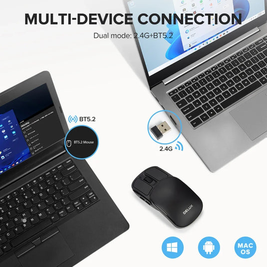Delux Pocket Folding Mouse Wireless 2.4G Bluetooth5.2 Silent Click Portable Ultra-light 55g for MacBook Tablet Computer PC Mice