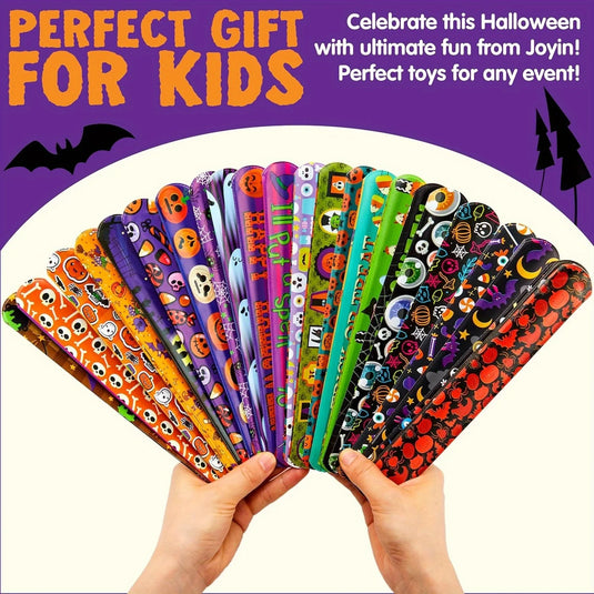 100 PCS Slap Bracelets Halloween Bracelets Bulk for Girls Boys Gifts Friendship Bracelets Snap Bracelets for Halloween Party Favors Goodie Bag Fillers