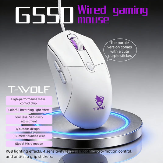 Wired Gaming Mouse RGB 6 Buttons Programmable Gaming Mouse 4 DPI Adjustable Gamer Mouse Ergonomic Computer Mouse 1.5m Braided Cable RGB Breathing Light Mouse for PC Laptop Desktop Gaming Mice Purple
