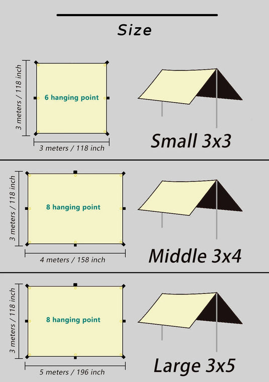 Black Coating Tarp Block 99% UV Ourdoor Camping Waterproof Sun Shelter 3x3 3x4 3x5 Black Coated Beach Sunshade Canopy