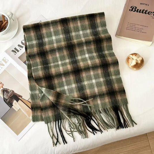 High Quality 100% Pure Wool Plaid Scarf Women Couples Winter Autumn Soft Warm Tassel Classic Muffler Ladies Thermal Shawl Female