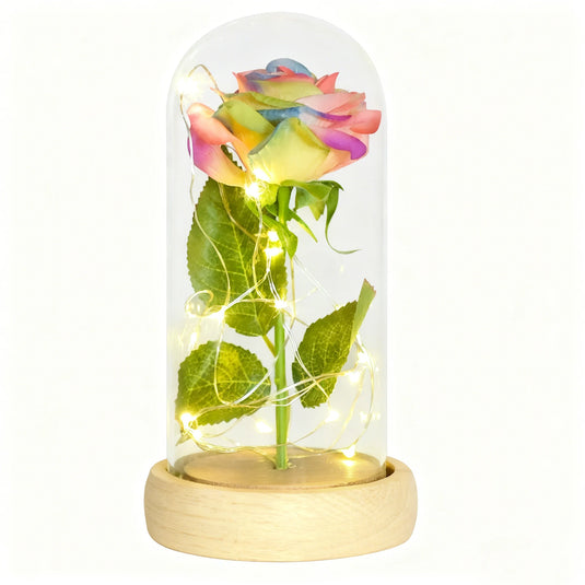 Gifts for Her Beauty and The Beast Eternal Rose In Glass Dome Artificial Forever Flower LED Light Mothers Day Gifts for Women