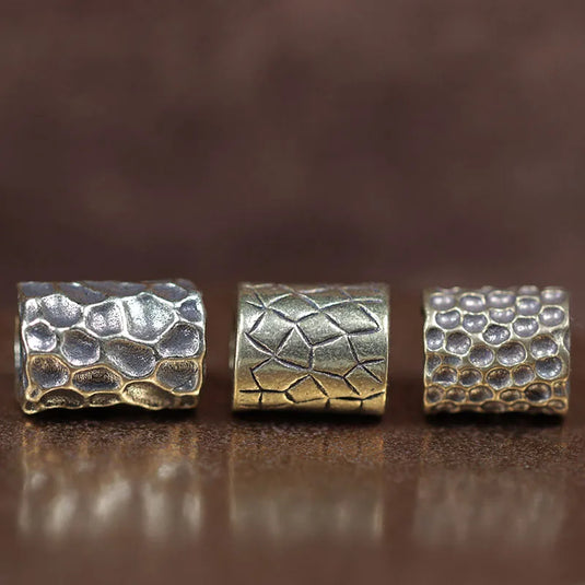 3 Styles Brass Hammer Texture Pattern Cylinder EDC Knife Beads Paracord Lanyard Pendants DIY Outdoor Umbrella Rope Accessories ﻿