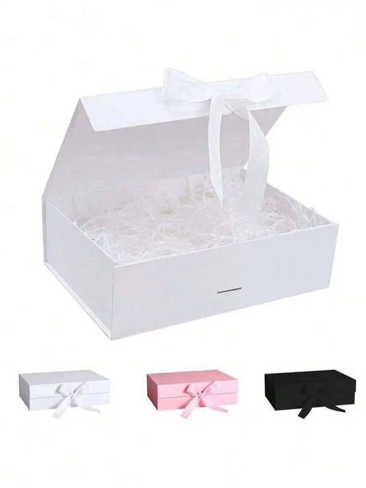 1pc Foldable Magnetic Closure Solid Color Ribbon Gift Box, Wedding Party Gift Box,Suitable For Birthday Holiday Party Christmas