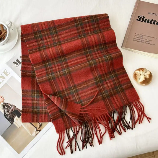 Men Scarf 100% Wool Plaid Warm Soft Muffler Female Winter Autumn Couple Cashmere Windproof Stripe Tassel Shawl Male Thick Scarf