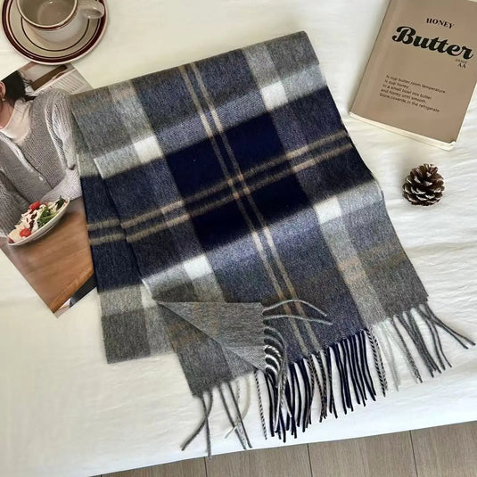 Men Scarf 100% Wool Plaid Warm Soft Muffler Female Winter Autumn Couple Cashmere Windproof Stripe Tassel Shawl Male Thick Scarf