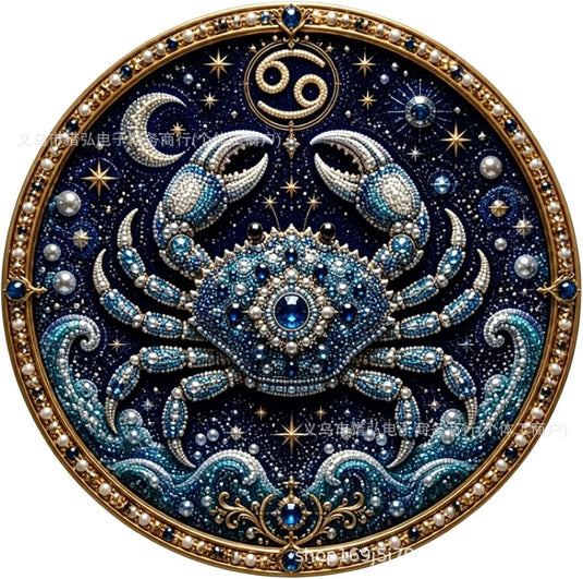 12 Zodiac Signs Pearl Art Kit, Round Constellation Themed DIY Beaded Artwork, Astrology Wall Decor Craft Set for Zodiac Lovers