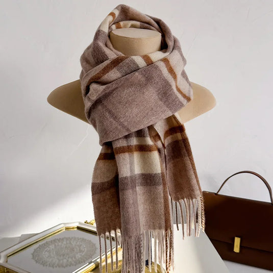 Men Scarf 100% Wool Plaid Warm Soft Muffler Female Winter Autumn Couple Cashmere Windproof Stripe Tassel Shawl Male Thick Scarf