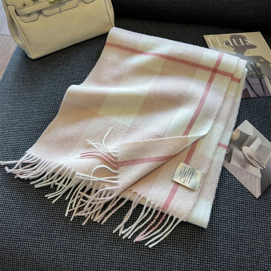 High Quality 100% Pure Wool Plaid Scarf Women Couples Winter Autumn Soft Warm Tassel Classic Muffler Ladies Thermal Shawl Female