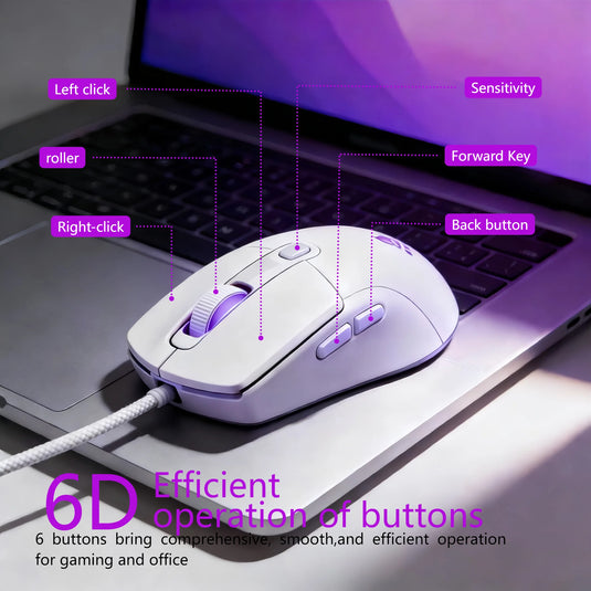 Wired Gaming Mouse RGB 6 Buttons Programmable Gaming Mouse 4 DPI Adjustable Gamer Mouse Ergonomic Computer Mouse 1.5m Braided Cable RGB Breathing Light Mouse for PC Laptop Desktop Gaming Mice Purple