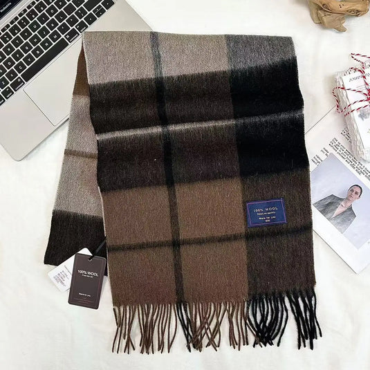 Men Scarf 100% Wool Plaid Warm Soft Muffler Female Winter Autumn Couple Cashmere Windproof Stripe Tassel Shawl Male Thick Scarf
