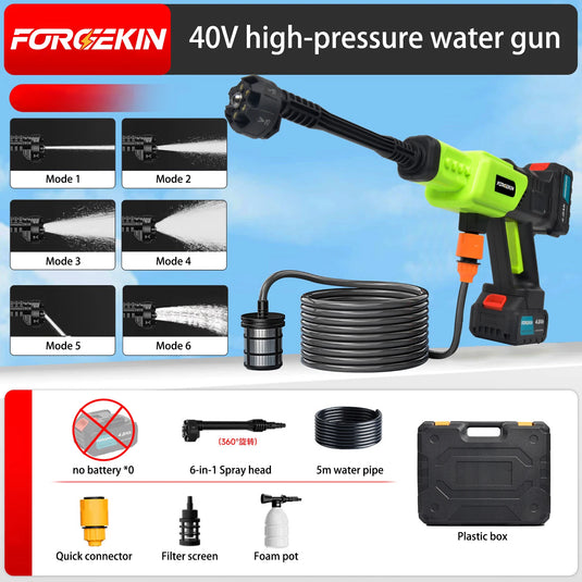 FORGEKIN 40V Wireless High Pressure Washer Gun 6in1 Cordless Spray Gun Car Garden Washer Tool For Makita 18V Battery Pin