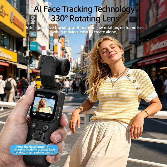 4K Action Camera 330° Face Tracking Gimbal Stabilizer 75MP Pixels WiFi Function Pocket Gimbal Camera for Vlog