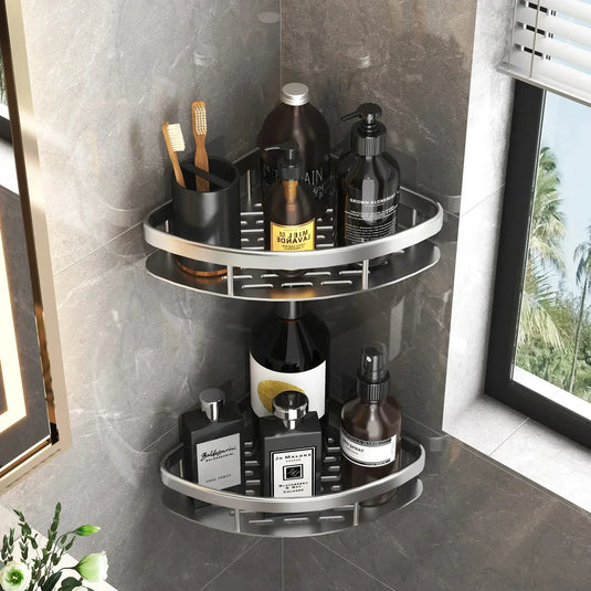 Aluminum Alloy Shower Shelf, No-Drill Bathroom Shelf, Wall-Mounted Shampoo & Kitchen Storage