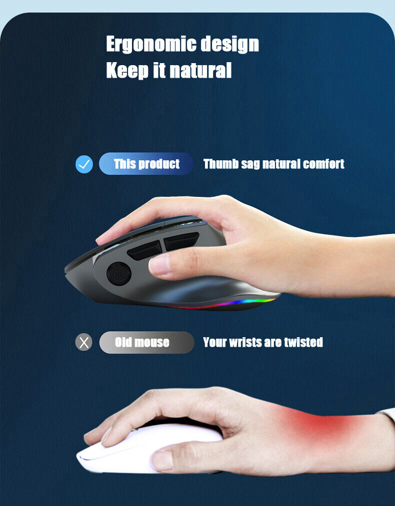 DOEL Ergonomic Gaming Bluetooth 2.4G USB Wireless Multiconnects Mouse with RGB On/Off